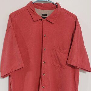 Men Pronto Uomo Red/Salmon 100% Silk Classic Fit ButtonUp XL Short Sleeve Shirt